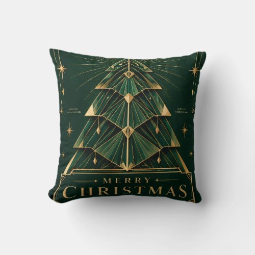 Elegant Christmas Greeting, Art Deco Geometric Throw Pillow