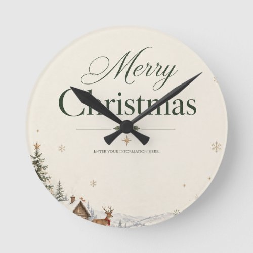 Elegant Christmas Greeting, Classic Cobalt Design Round Clock