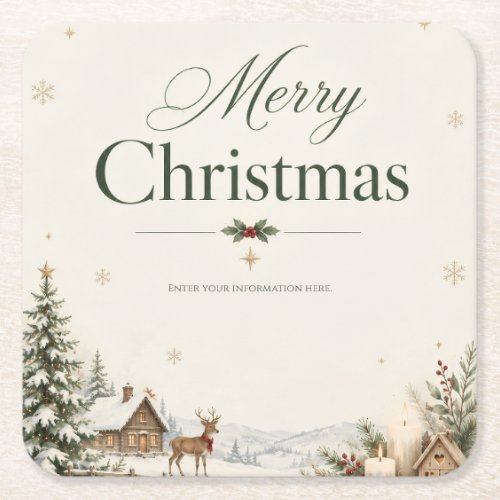 Elegant Christmas Greeting, Classic Cobalt Design Square Paper Coaster