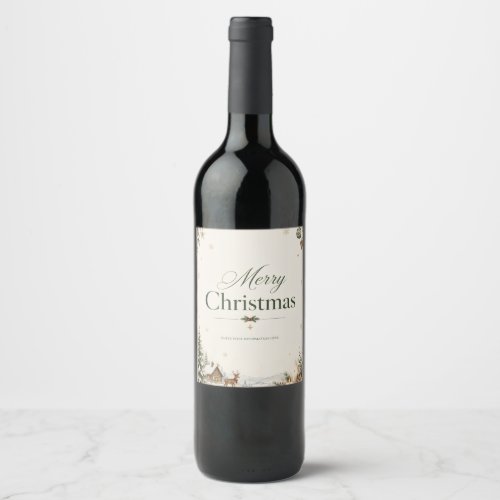 Elegant Christmas Greeting, Classic Cobalt Design Wine Label