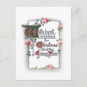 Elegant Christmas Greeting with Pink Roses Postcard