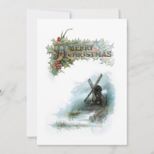 Elegant Christmas Greetings with Holly  Windmill Holiday Card