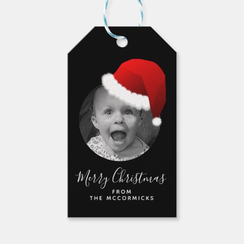 Elegant Christmas Hand Lettered Custom Santa Photo Gift Tags