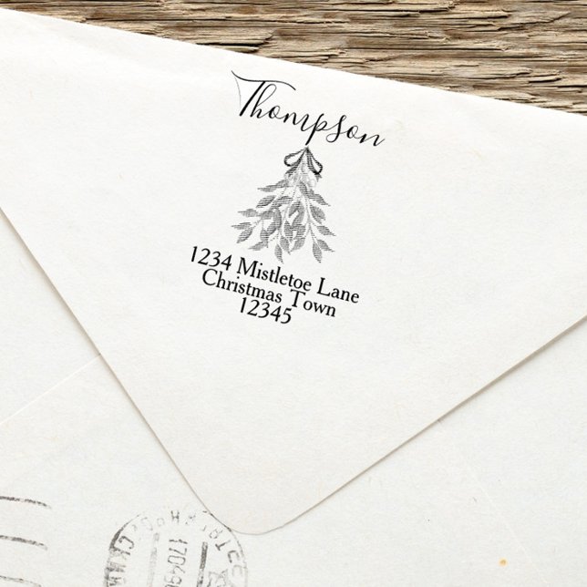 Elegant Christmas Holiday Botanical Return Address Self-inking Stamp (Mistletoe and berries return address self inking stamp)