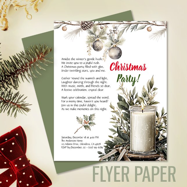 Elegant Christmas Holiday Candle Party Invitation Flyer (Exceptional value: budget-friendly Christmas invitation for memorable events and cost saving!)