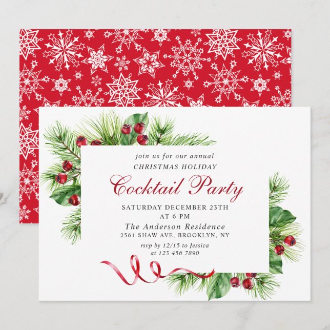 Elegant Christmas Holiday Cocktail Party Invitation (Front/Back)