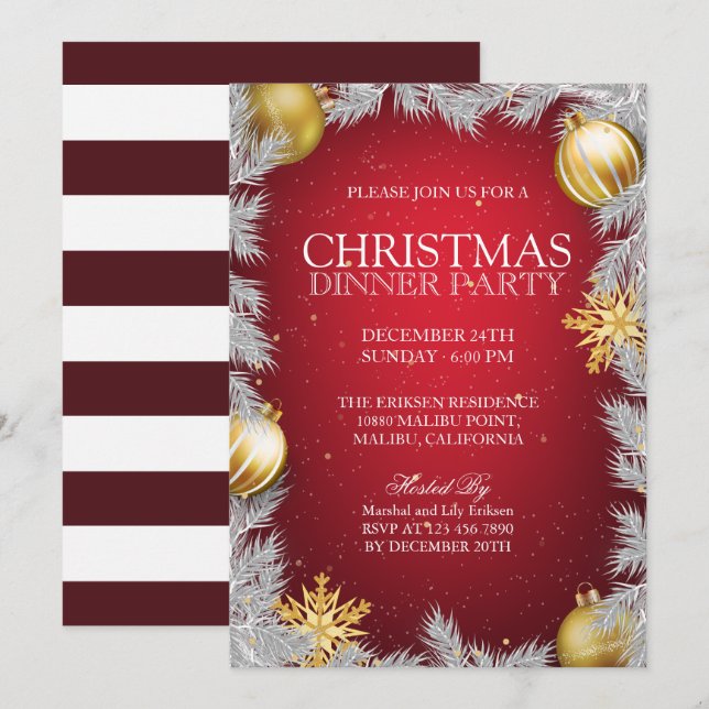 Elegant Christmas Holiday Dinner Party Invitation (Front/Back)