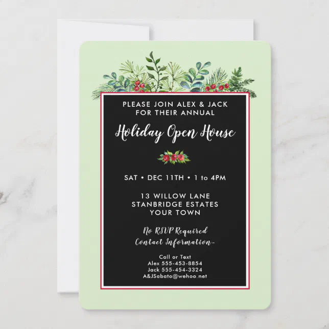 Elegant Christmas Holiday Floral Open House Party Invitation | Zazzle