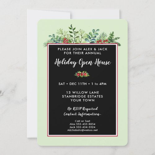 Elegant Christmas Holiday Floral Open House Party Invitation