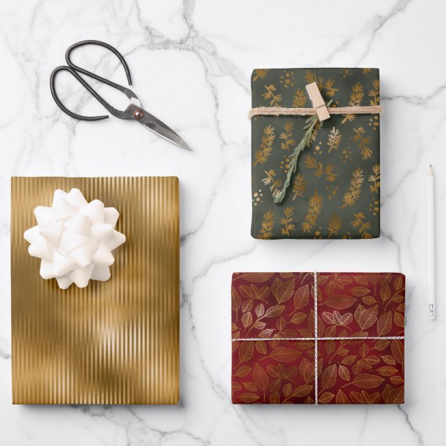 Elegant Christmas Holiday Gold Glitter Sparkle Wrapping Paper Sheets (Front)