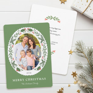 Elegant Christmas Holiday Greenery Message Photo Card