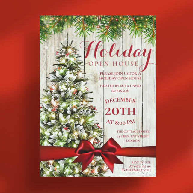 Elegant Christmas Holiday Open House Party Invitation | Zazzle