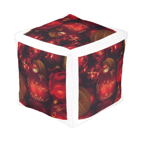 Elegant Christmas Holiday Ornaments Festive Red Cu Pouf