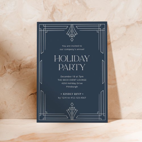 Elegant Christmas Holiday Party | Blue Art Deco Invitation