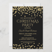 Elegant Christmas Holiday Party Gold Black Glitter Invitation