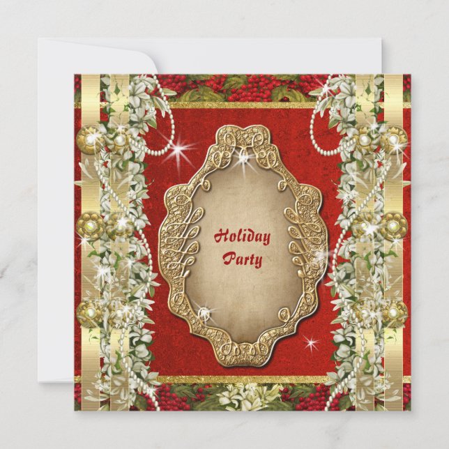Elegant Christmas "holiday party" gold custom Invitation (Front)