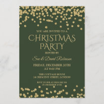 Elegant Christmas Holiday Party Gold Green Glitter Invitation