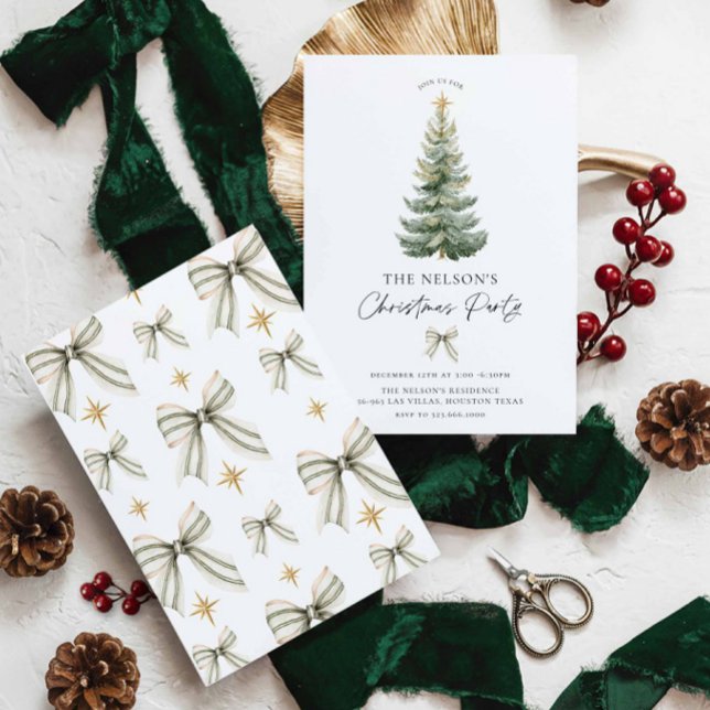 Elegant Christmas Holiday Party Invitation (Classic Christmas Holiday Party Invitation - featuring Christmas tree and green bows)