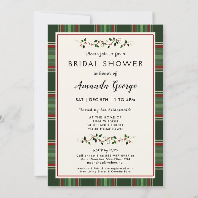 Elegant Christmas Holiday Plaid Bridal Shower Invitation (Front)