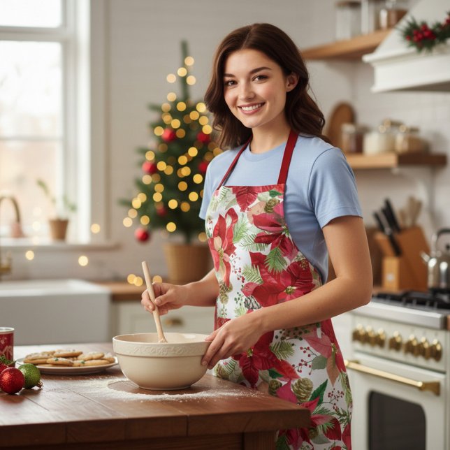 Elegant Christmas Holiday Poinsettia Pine Cone Apron (Creator Uploaded)