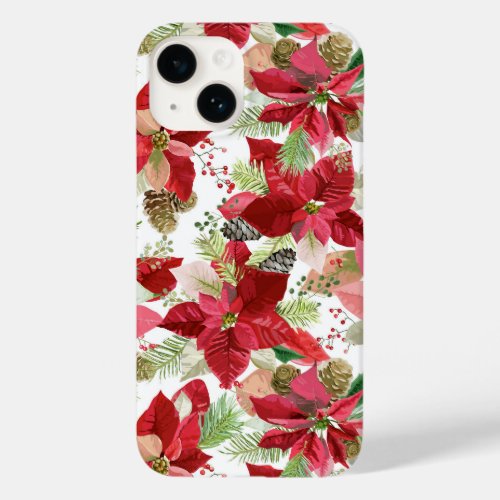 Elegant Christmas Holiday Poinsettia Pine Cone Case_Mate iPhone 14 Case