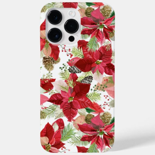 Elegant Christmas Holiday Poinsettia Pine Cone Case_Mate iPhone 14 Pro Max Case