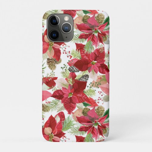 Elegant Christmas Holiday Poinsettia Pine Cone iPhone 11 Pro Case