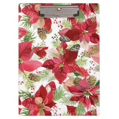 Elegant Christmas Holiday Poinsettia Pine Cone Clipboard