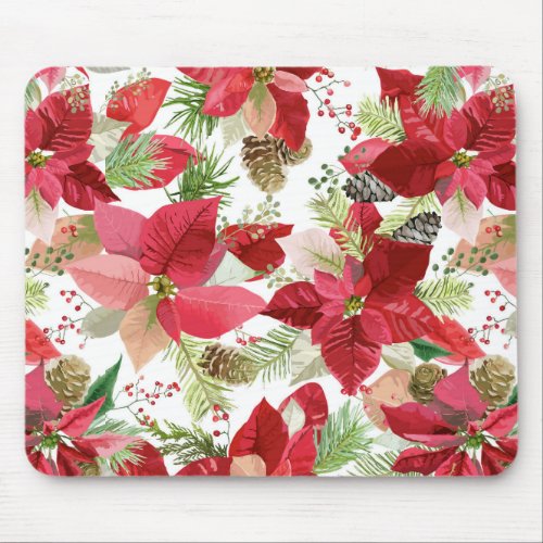 Elegant Christmas Holiday Poinsettia Pine Cone Mouse Pad