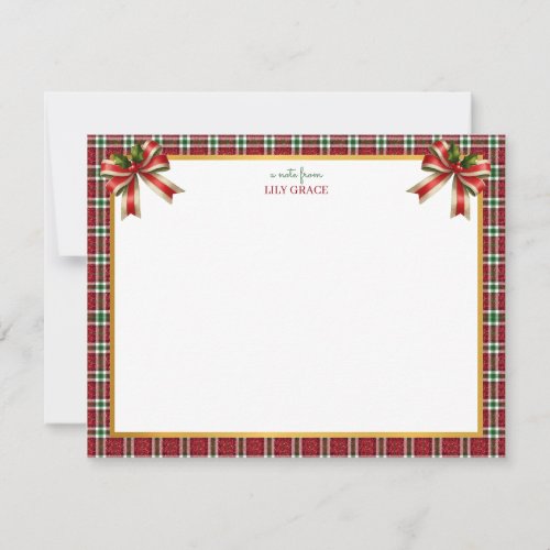 Elegant Christmas Holiday Red Bow Thank You Note Card