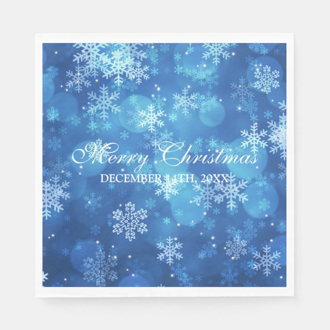 Elegant Christmas Holiday Sparkle Blue Paper Napkins (Front)