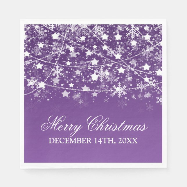 Elegant Christmas Holiday String Lights Purple Paper Napkins (Front)