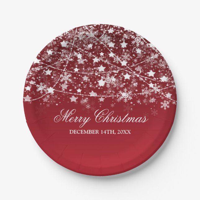 Elegant Christmas Holiday String Lights Red Paper Plates (Front)