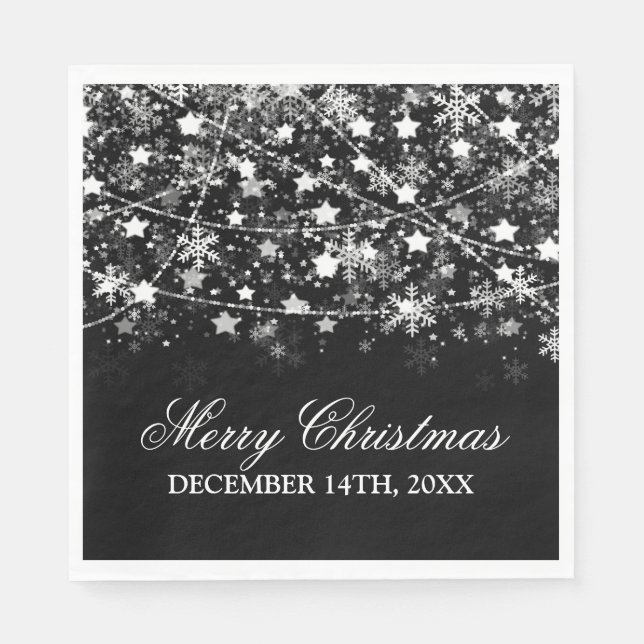 Elegant Christmas Holiday String Lights Silver Paper Napkins (Front)