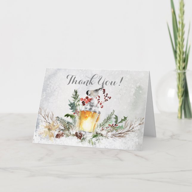 Elegant Christmas Holiday Thank You with Chickadee (Front)