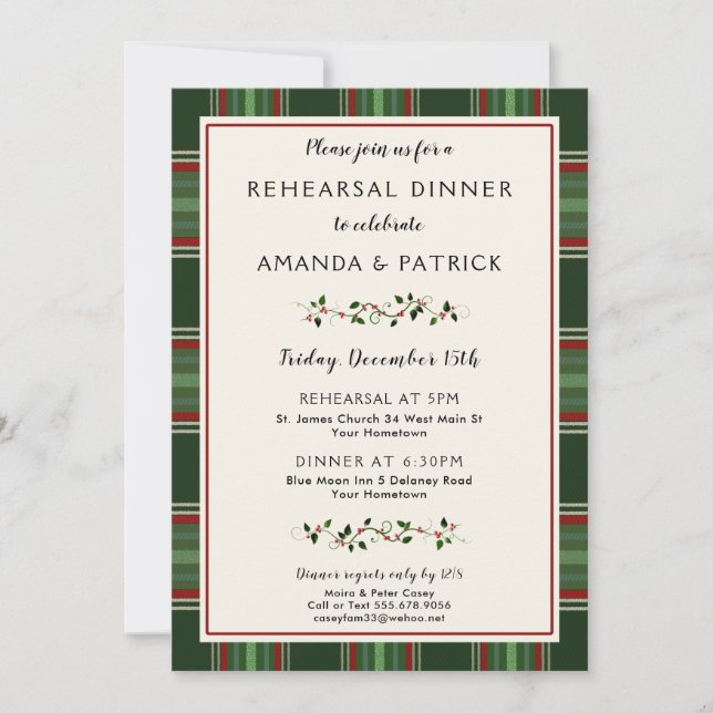 Elegant Christmas Holiday Wedding Rehearsal Dinner Invitation (Front)