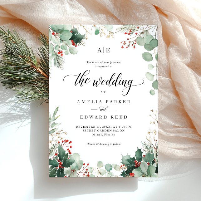 Elegant Christmas Holiday Winter Wedding Invitation (Creator Uploaded)