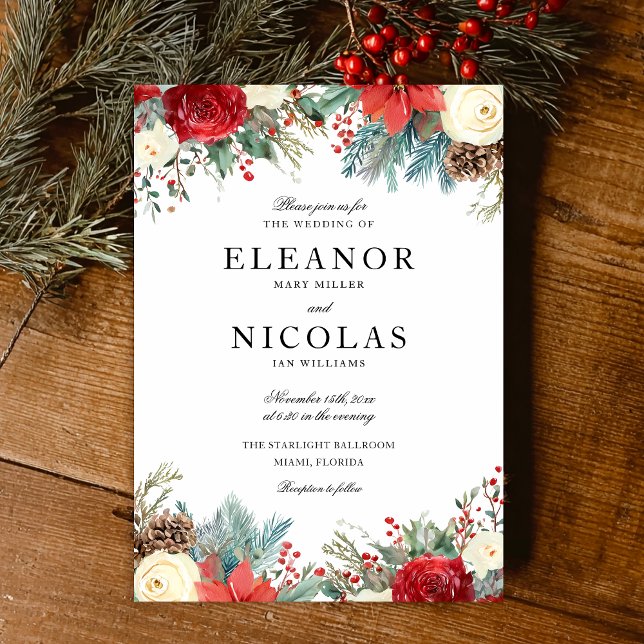 Elegant Christmas Holiday Winter Wedding  Invitation (Creator Uploaded)