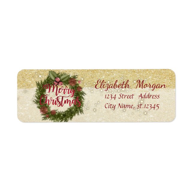 Elegant Christmas Holiday Wreath,Glittery Label (Front)