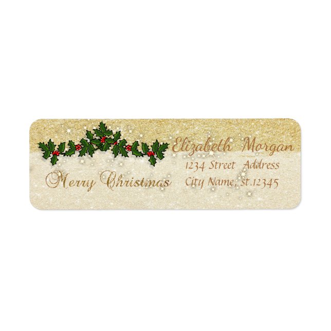 Elegant Christmas Holly Berry Branches,Glittery Label (Front)