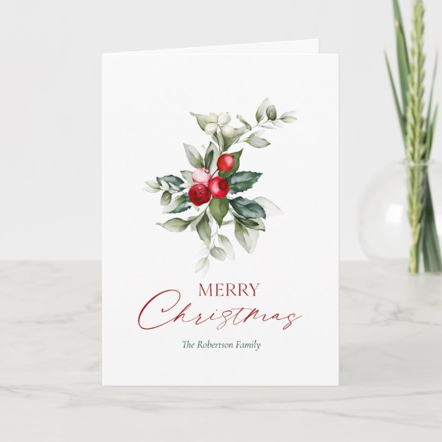 Elegant Christmas Holly Card (Front)