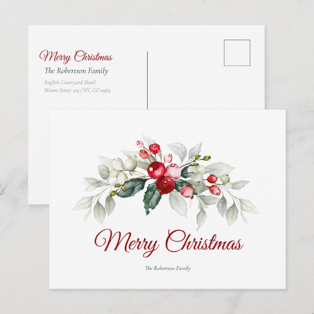 Elegant Christmas Holly Card (Front/Back)