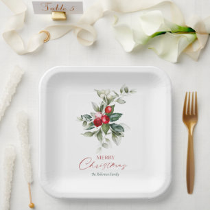 Elegant Christmas Holly Paper Plates