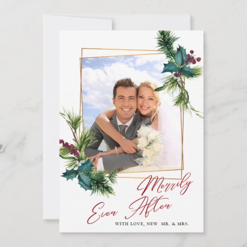 Elegant Christmas Holly Pine Photo Holiday Card