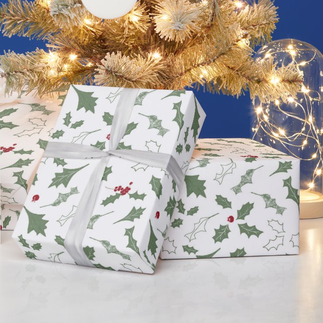 ELEGANT CHRISTMAS HOLLY  WRAPPING PAPER (Holidays)