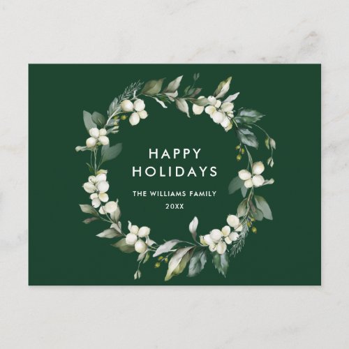 Elegant Christmas Holly Wreath Holiday Greeting Postcard