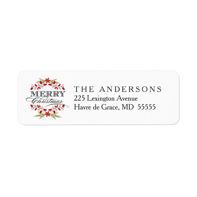 Elegant Christmas Holly Wreath Typography Labels