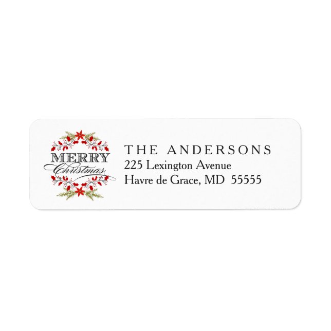 Elegant Christmas Holly Wreath Typography Labels (Front)