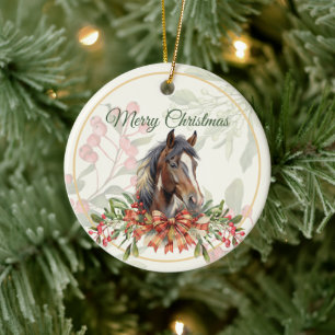 Elegant Christmas Horse Ceramic Ornament