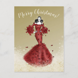 Elegant Christmas In Gold and Red Postcard